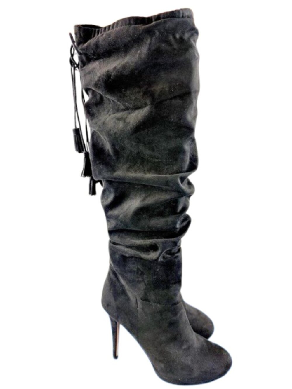 Thalia Soda BRISAF Black Faux Suede Slouchy Knee High Stiletto Boots Size 8.5